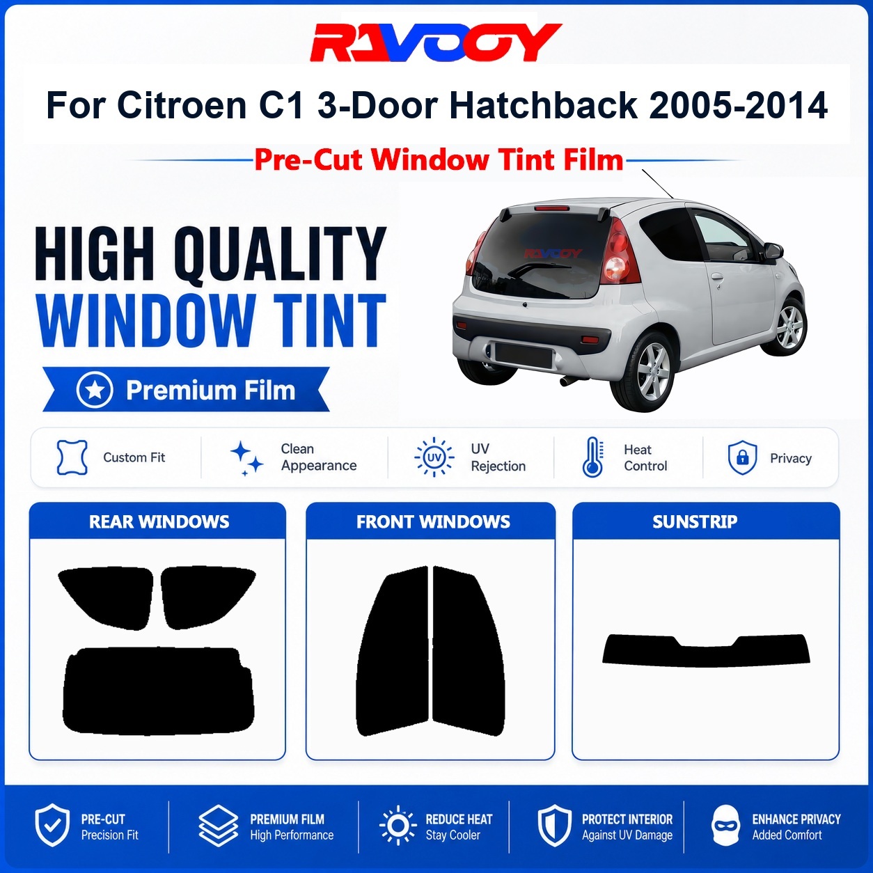 Privacy Screen Protector - Premium-Fensterfolie für Citroen C1 3-Türer Schrägheck
